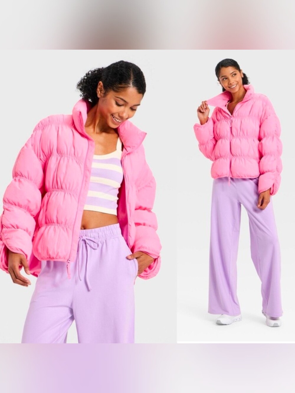JoyLab Pink Oversized Puffer Jacket Coat Women’s Large NWT - Picture 1 of 13